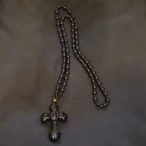 Black Beaded Cross Necklace